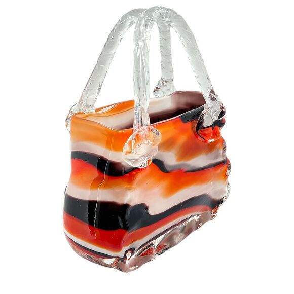 Halloween Murano Style Hand Blown Studio Art Glass Purse Vase Handbag Planter - Picture 2 of 9